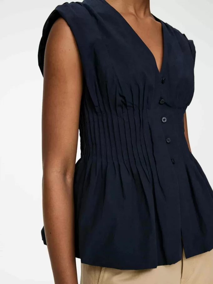 Bubble-Hem Pintuck Top