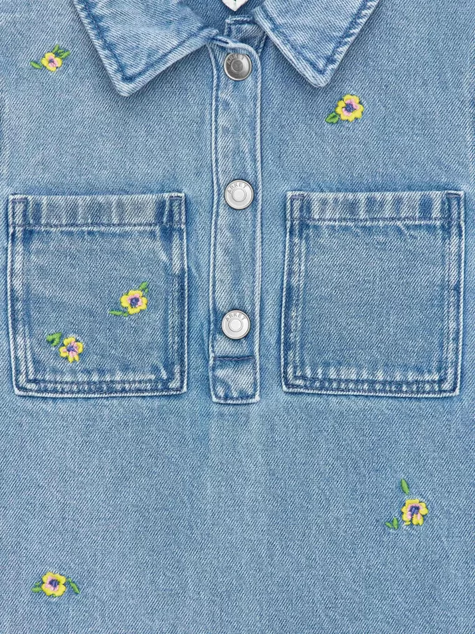 Embroidered Denim Dress