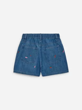 Embroidered Denim Shorts