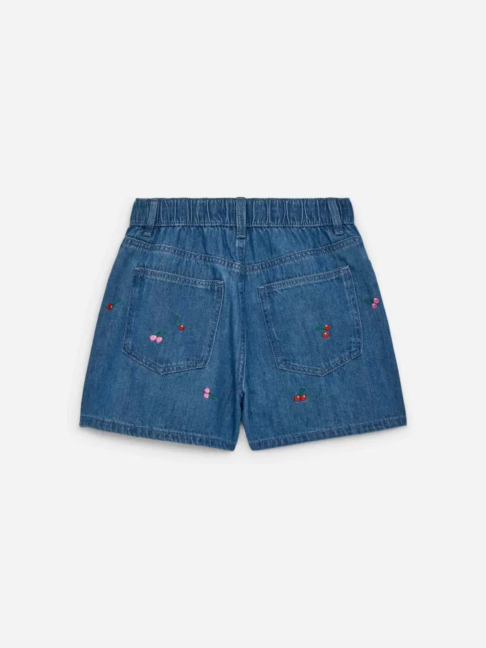 Embroidered Denim Shorts