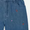 Embroidered Denim Shorts