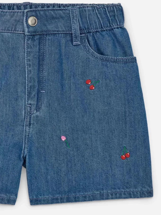Embroidered Denim Shorts