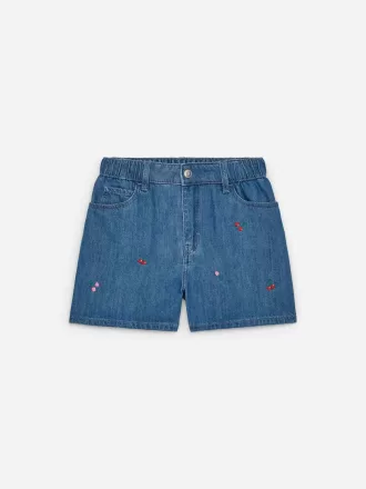 Embroidered Denim Shorts