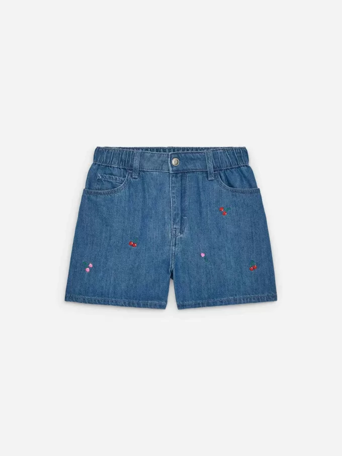 Embroidered Denim Shorts
