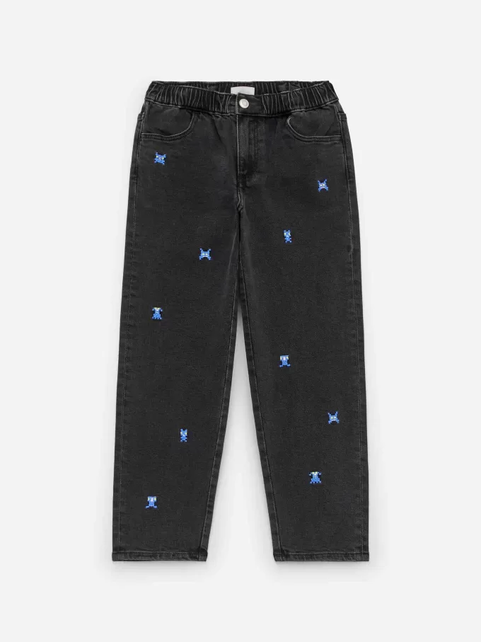 Embroidered Denim Trousers