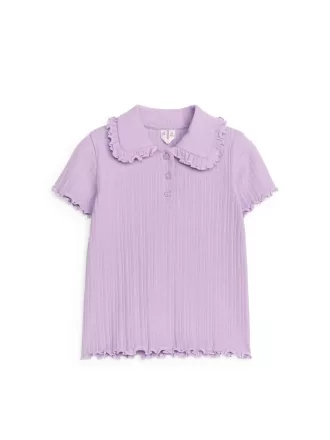 Frill-Collar Ribbed Jersey Top