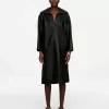 Open-Collar Leather Dress