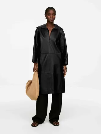 Open-Collar Leather Dress