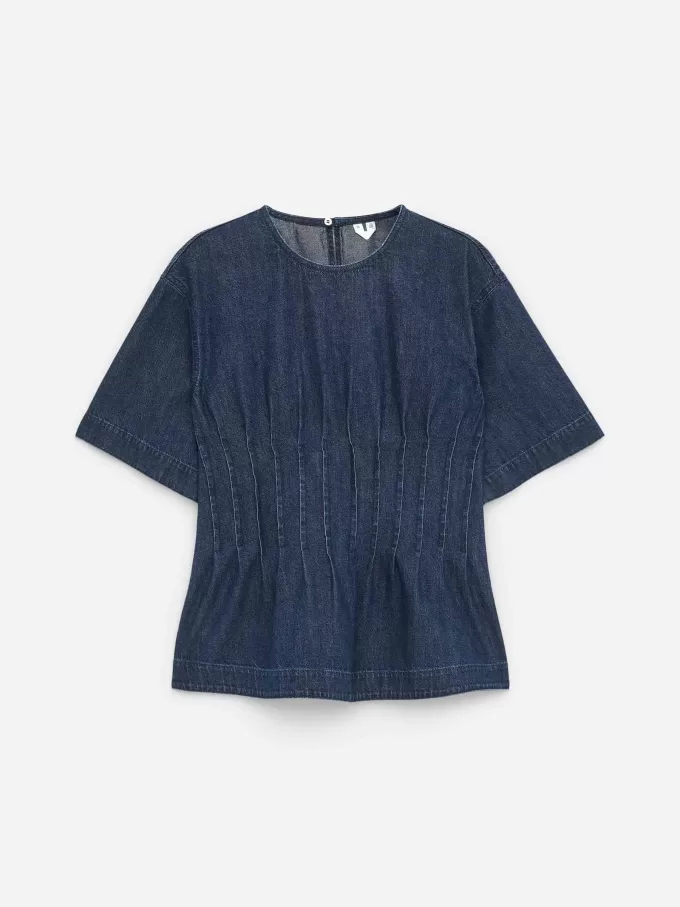 Pleated Denim Top