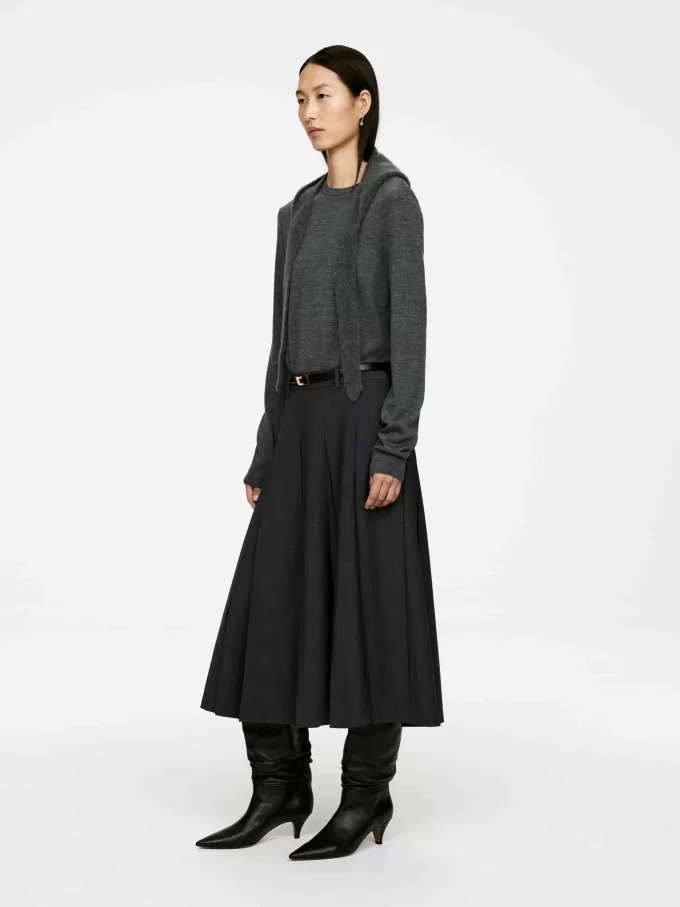 Pleated Wool Blend Skirt