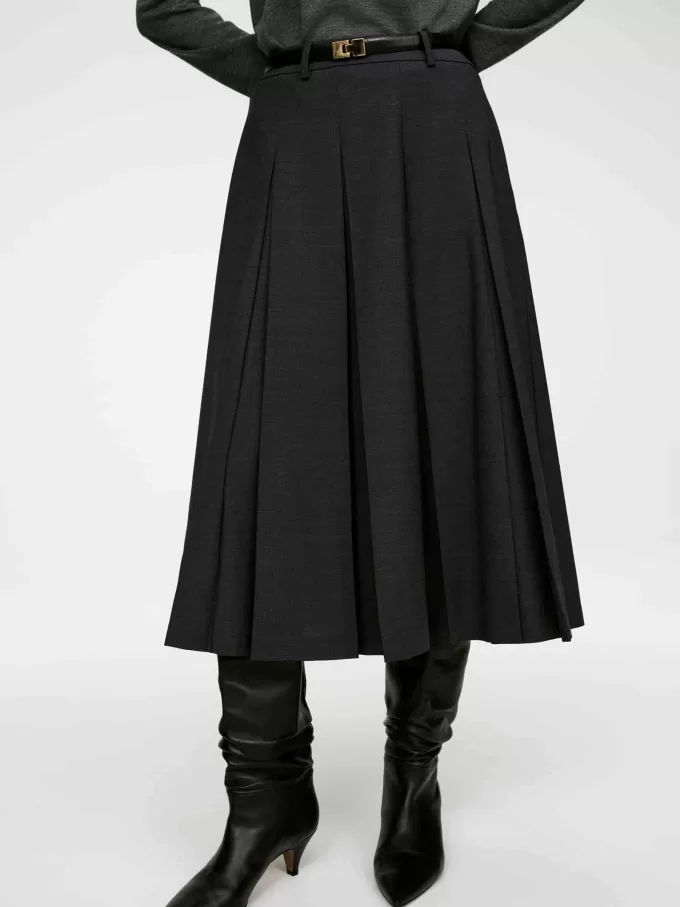 Pleated Wool Blend Skirt