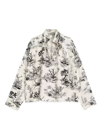 Print Drawstring Blouse