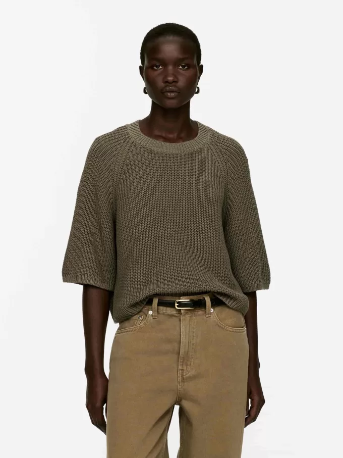 Rib-Knit Short-Sleeve Top