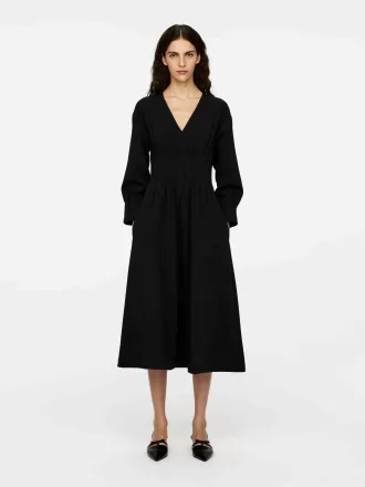 V-Neck Pleat Dress