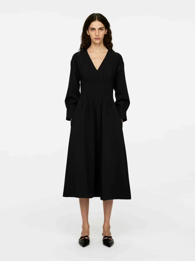 V-Neck Pleat Dress