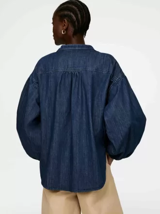 Volume-Sleeve Denim Blouse