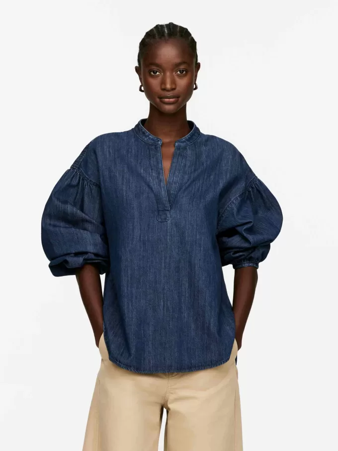 Volume-Sleeve Denim Blouse Volume-Sleeve Denim Blouse