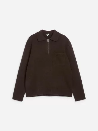 Knitted Wool Zip Polo Shirt