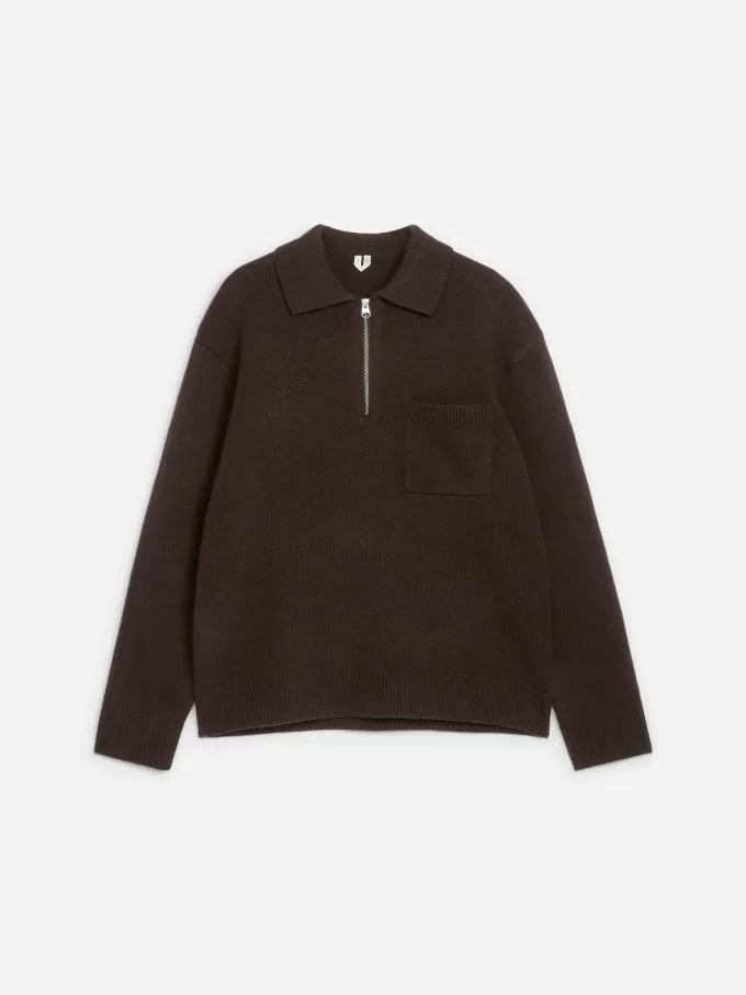 Knitted Wool Zip Polo Shirt