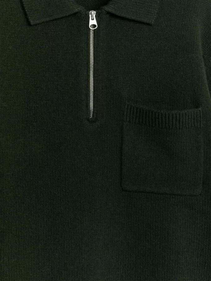 Knitted Wool Zip Polo Shirt