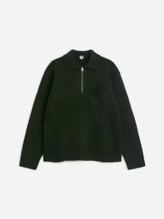 Knitted Wool Zip Polo Shirt