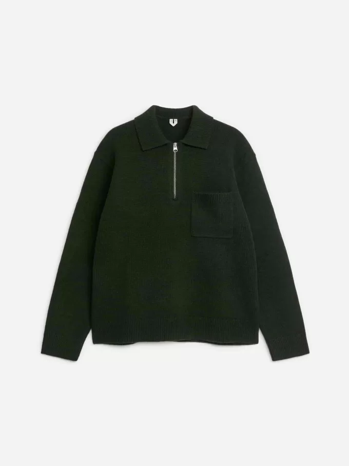 Knitted Wool Zip Polo Shirt