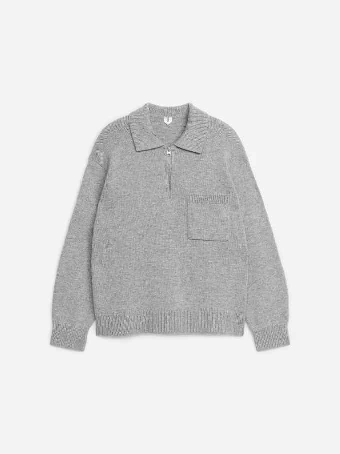 Knitted Wool Zip Polo Shirt